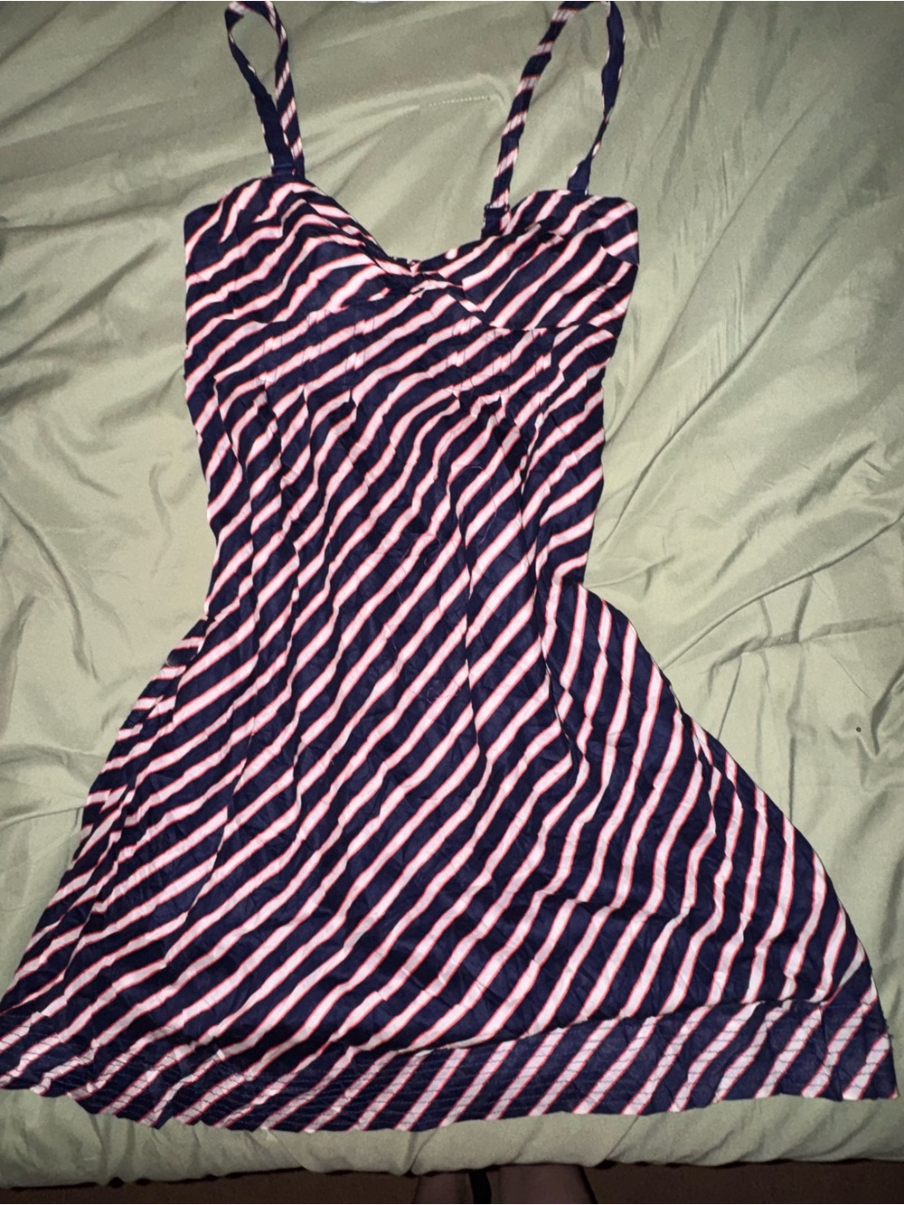 American Eagle Outfitters Navy Dress with Pink and Red Stripe Smocked Bodice